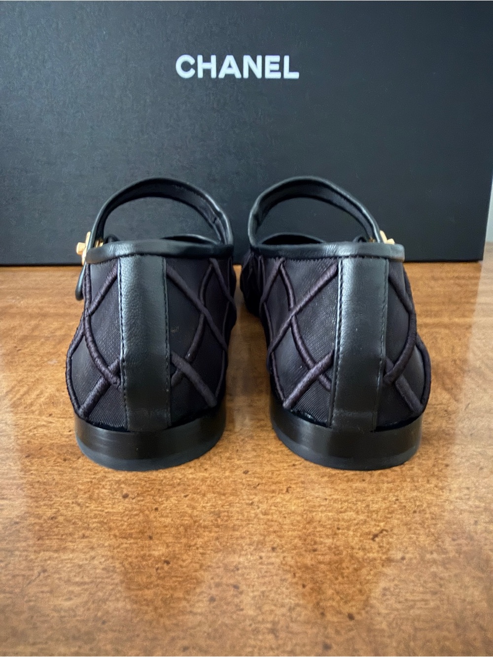 CHANEL Black Quilted Mary Jane Flats with Gold CC - Picture 5 of 8